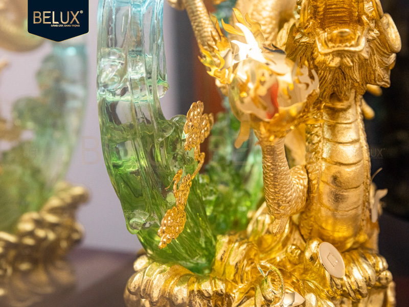 Tượng Rồng Vòng Ngọc dát vàng 24k&nbsp;29x17x34cm